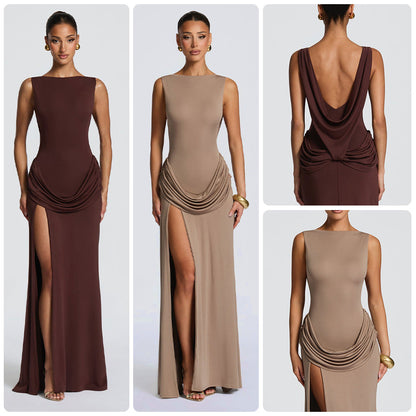 Damen Maxikleid Elegantes Design mit Drapierung und Hochschlitz - Norvielle