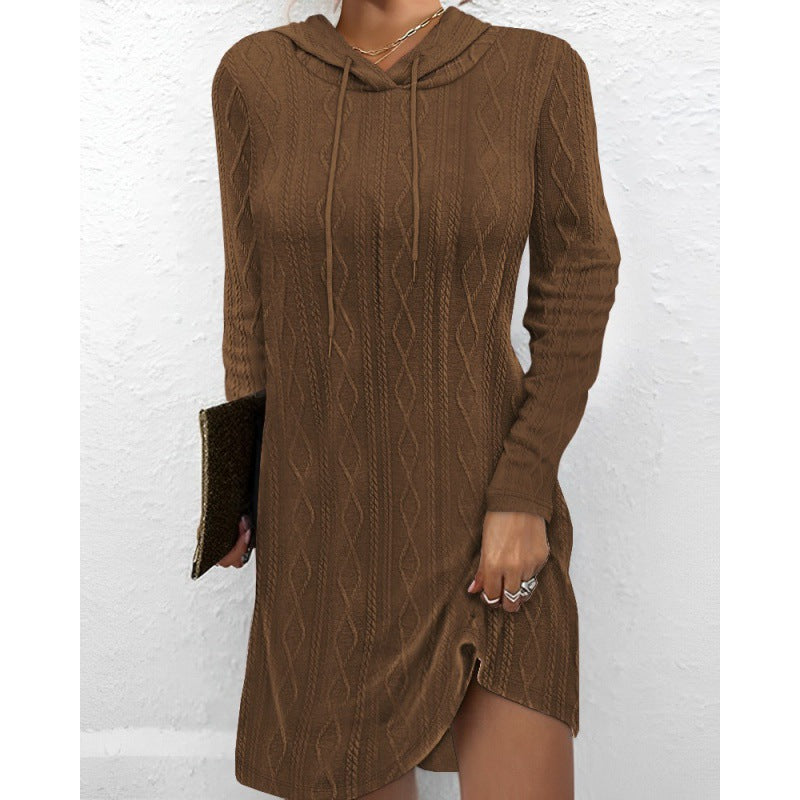 Damen Strickkleid mit Kapuze und Muster