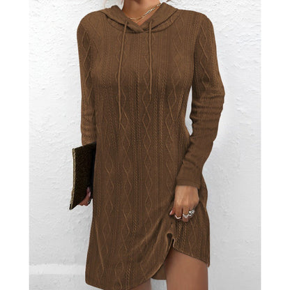 Damen Strickkleid mit Kapuze und Muster