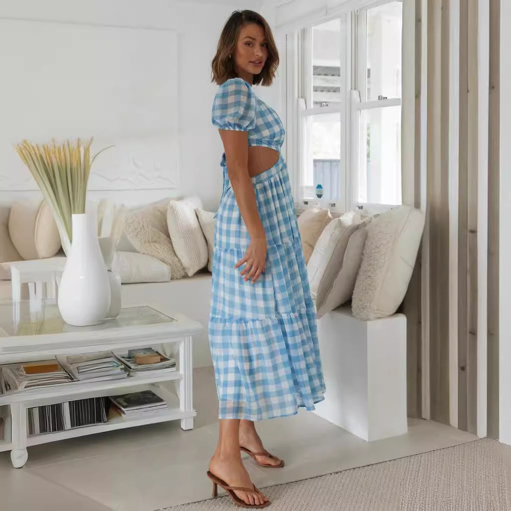 Damen Maxikleid Cut-Outs Voluminöse Puffärmel Norvielle