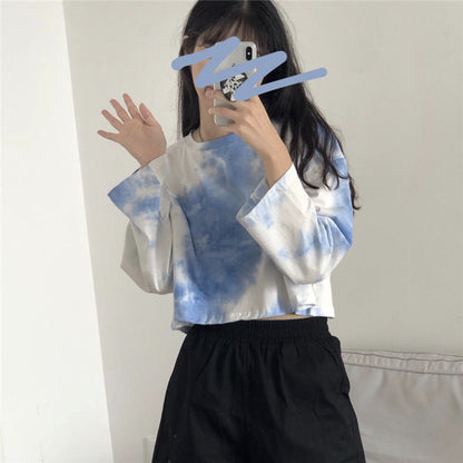 Damen Cropped Sweatshirt Batik-Design Lässig Grün