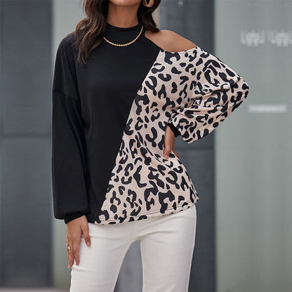 Damen Langarmshirt Leopardenmuster Asymmetrisch Norvielle