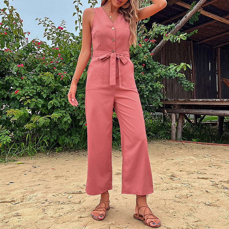 Damen Jumpsuit Bequem Taillierbarer Gürtel Norvielle