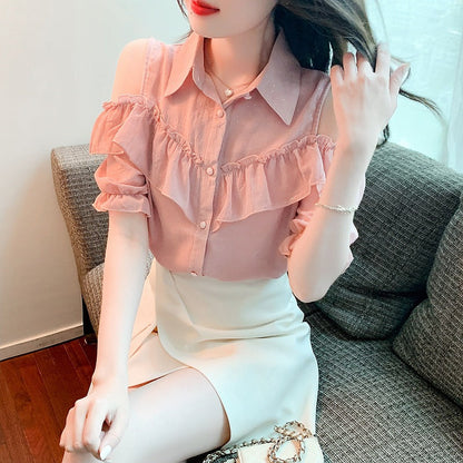 Damen Off-Shoulder Bluse Rüschendetails Norvielle