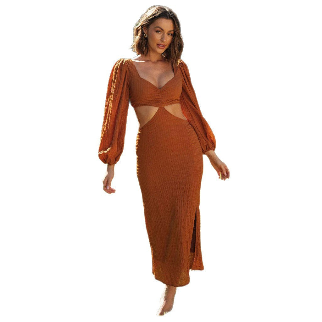 Damen Maxikleid Figurschmeichelnd Puffärmel Cut-Outs Norvielle