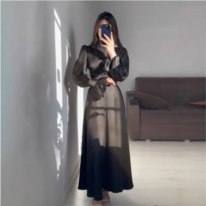 Damen Maxikleid Weite Ärmel Raffinierter Schnitt Norvielle