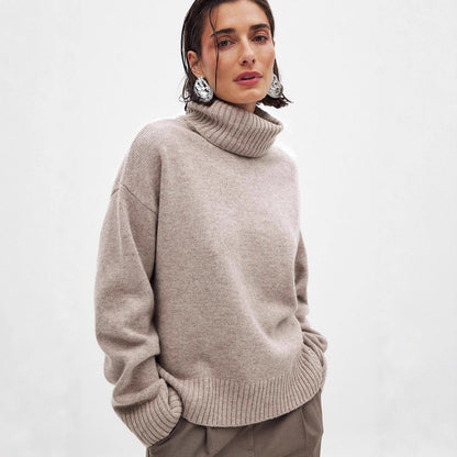 Damen Rollkragenpullover Feines Strickmaterial Beige