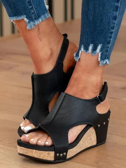 Damen Keilabsatz Sandalen Fischmund Plattform Niethalfter