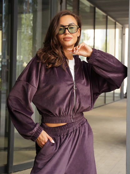 Damen Veloursjacke Weite Ärmel Norvielle