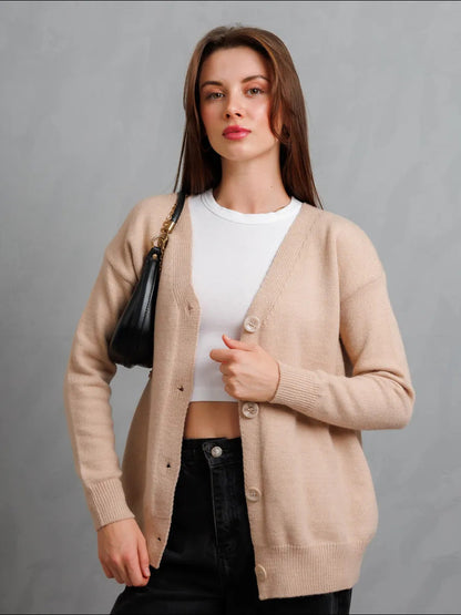 Damen Strickjacke Kuschelig Knöpfe Beige Norvielle