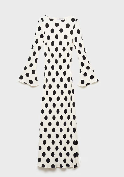 Damen Maxikleid Punktenmuster Schlagärmel Norvielle