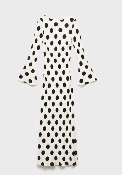Damen Maxikleid Punktenmuster Schlagärmel Norvielle