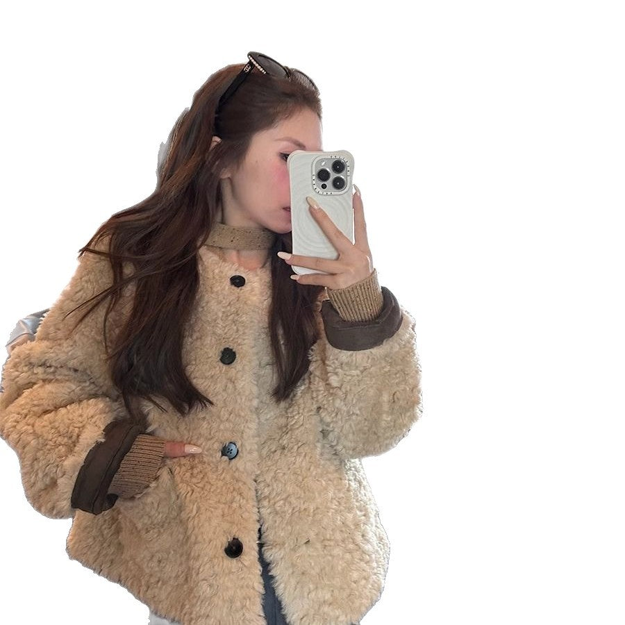 Damen Plüschjacke mit Knöpfen Norvielle