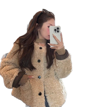 Damen Plüschjacke mit Knöpfen Norvielle