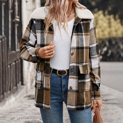 Damen Flanelljacke Karomuster Große Taschen Norvielle
