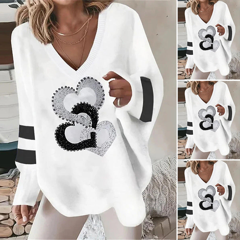 Damen Hoodie Herzmotiv Kontraststreifen Elegant - Norvielle