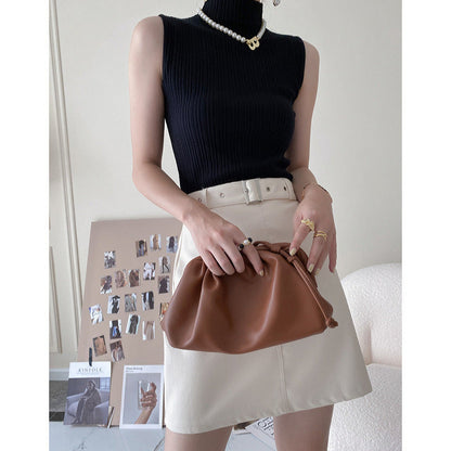 Damen Rippstrick Oberteil Hellbeige Stehkragen Norvielle