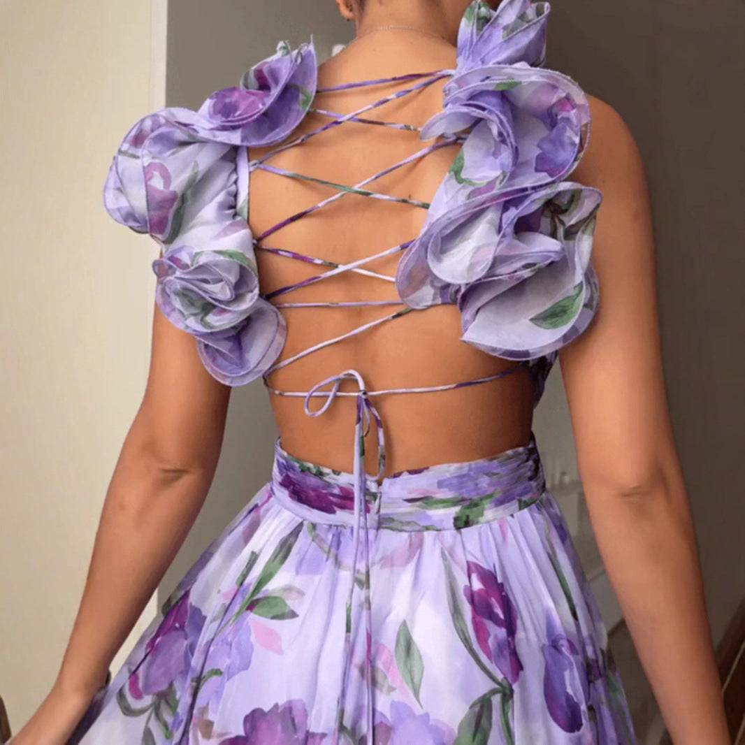 Damen Maxikleid Blumenmuster Rüschen Details Norvielle