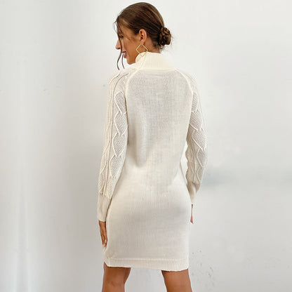 Damen Strickkleid Hochkragen Cut-Out-Design
