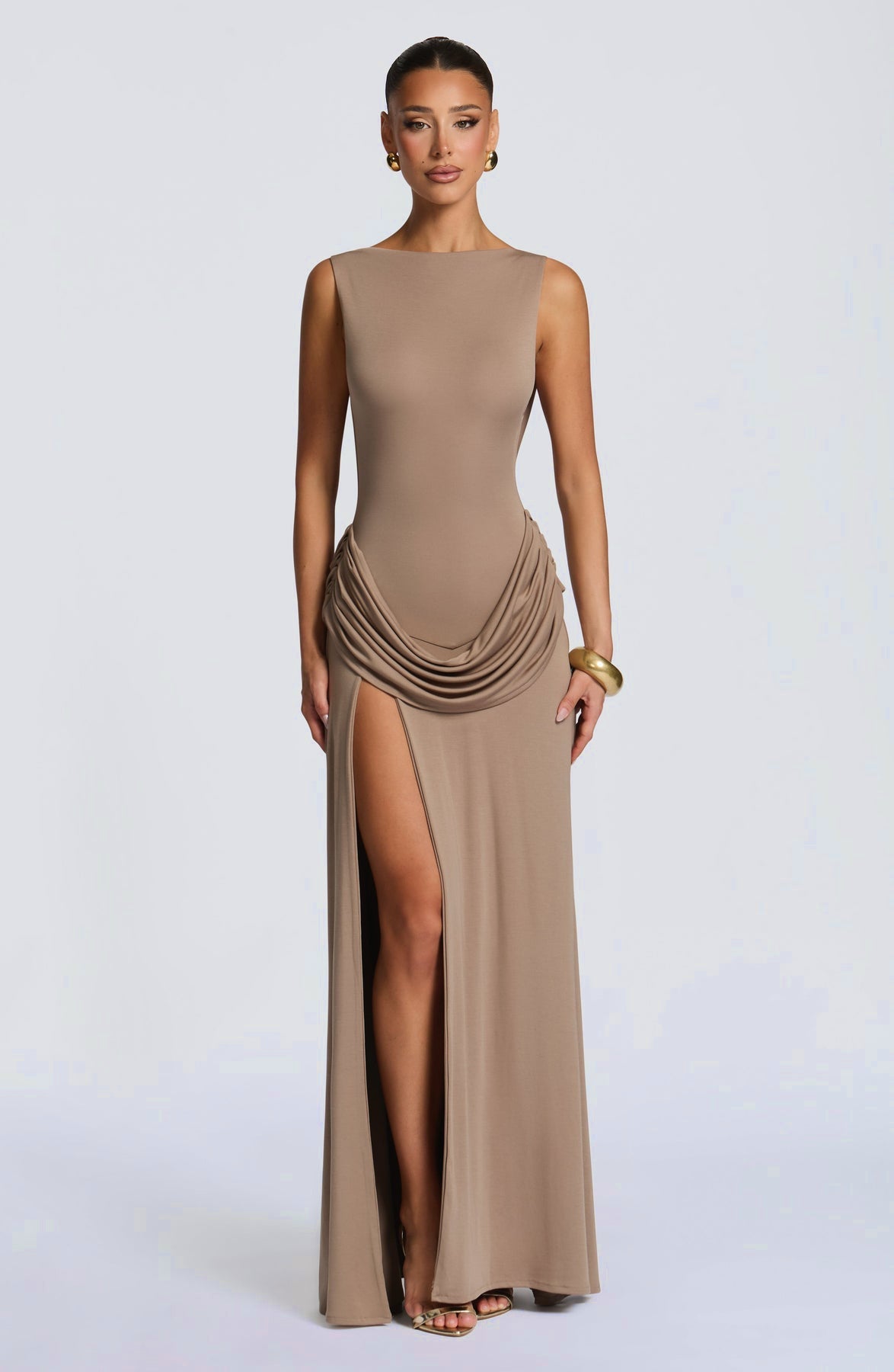 Damen Maxikleid Elegantes Design mit Drapierung und Hochschlitz
