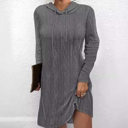 Damen Hoodiekleid Strukturiertes Strickmuster Seitlicher Schlitz