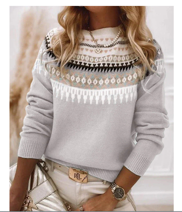 Damen Pullover Skandinavisches Strickmuster Verspielt Multicolor