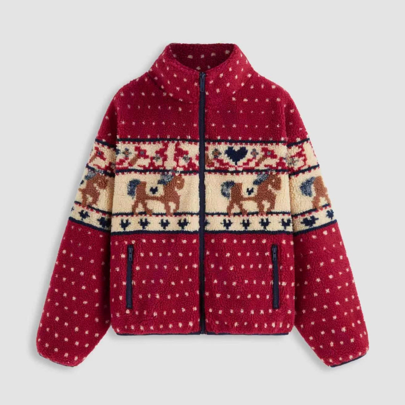 Damen Fleecejacke Tiermuster Hochkragen Norvielle