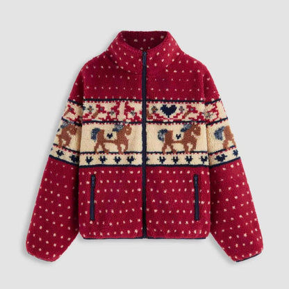 Damen Fleecejacke Tiermuster Hochkragen Norvielle