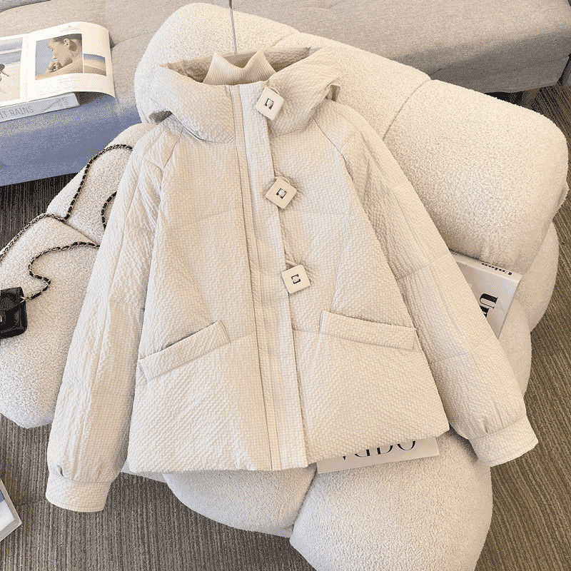 Damen Winterjacke Puffy Mit Kapuze Dekorative Knöpfe Norvielle