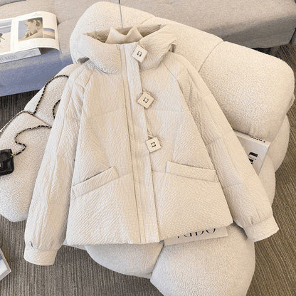 Damen Winterjacke Puffy Mit Kapuze Dekorative Knöpfe Norvielle