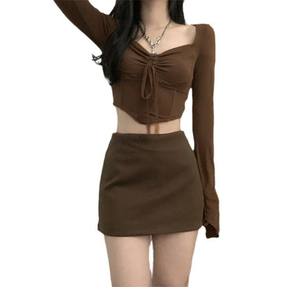 Damen Cropped Longsleeve mit Kordelzug Norvielle