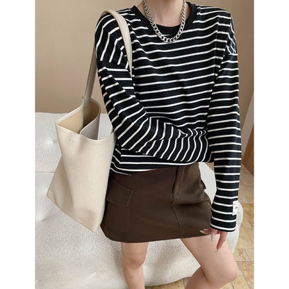 Damen Langarmshirt Streifen Baumwollmix Weich