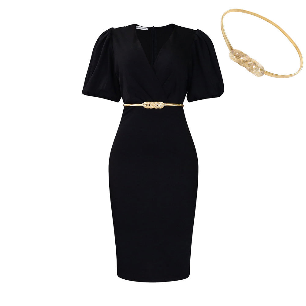 Damen Etui-Kleid Puffärmel Taillengürtel Norvielle