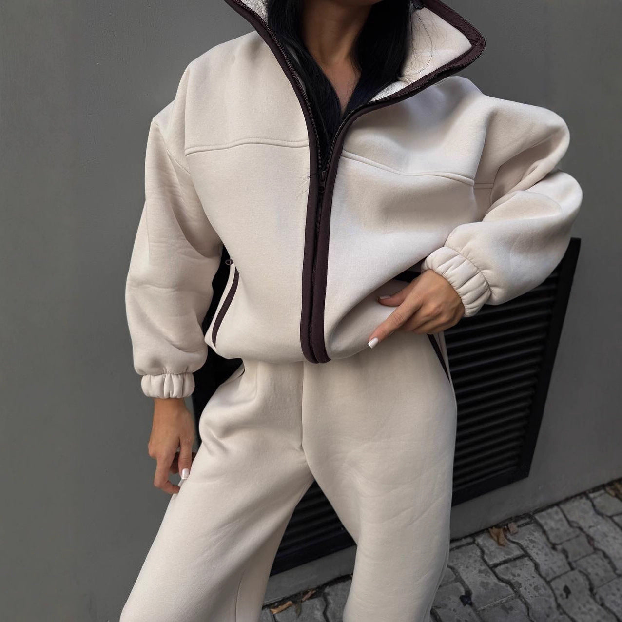Damen Fleece-Jogginganzug Hochkragen Kängurutasche Norvielle