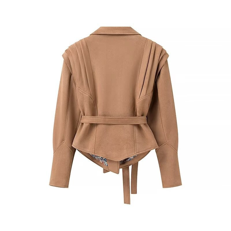 Damen Wildlederjacke Gürtel Elegant