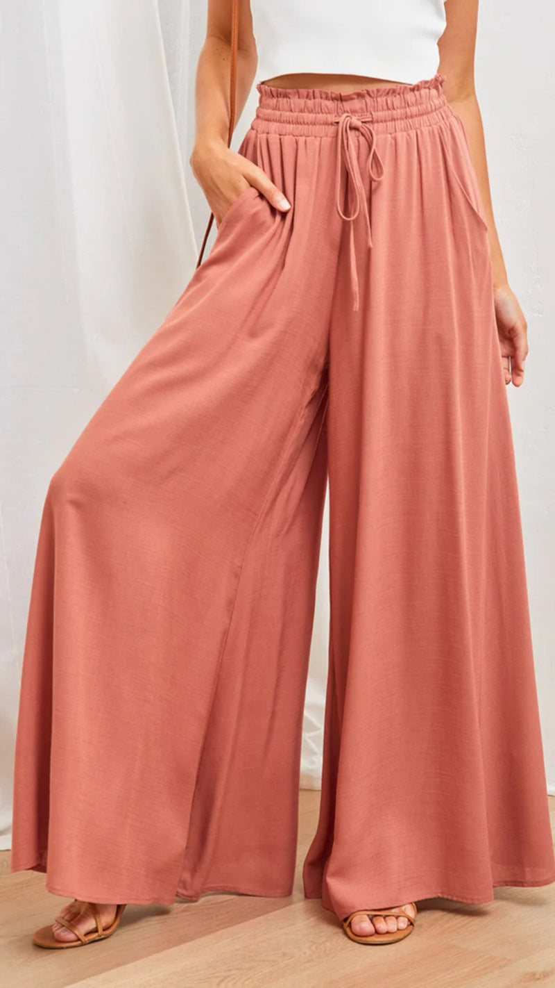 Elastischer Damen Gürtelhose Weite Bein Hohe Taille