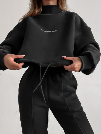Damen Sportset Sweatshirt Jogginghose Hochkragen Weitschnitt
