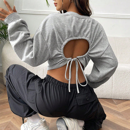 Damen Crop-Sweatshirt Weite Ärmel Rundhalsausschnitt Norvielle