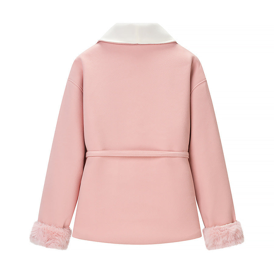 Damen Kuscheljacke Weiches Innenfutter Taillengürtel