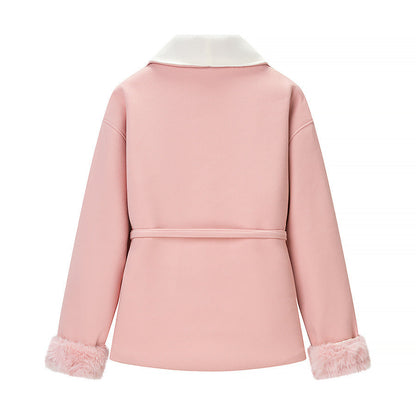 Damen Kuscheljacke Weiches Innenfutter Taillengürtel