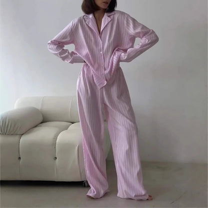 Damen Gestreiftes Pyjama-Set Baumwolle Norvielle