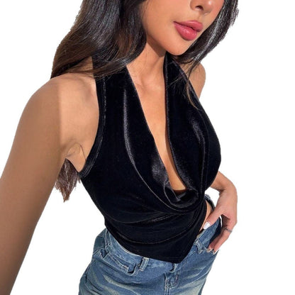 Damen Samt-Haltertop mit Cowl-Ausschnitt