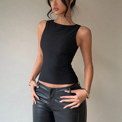 Damen Ärmelloses Asymmetrisch Elegantes Design Schwarz - Norvielle