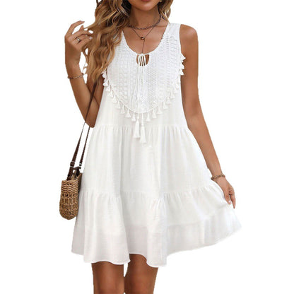 Damen Sommerkleid mit Fransen Trendfarbe