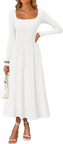 Damen Elegantes Midi-Kleid mit Quadratausschnitt und langen Ärmeln