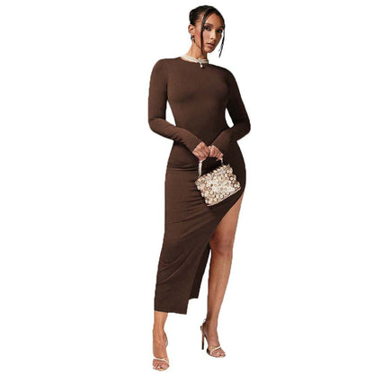 Damen Maxikleid Langarm Seitenschlitz Norvielle