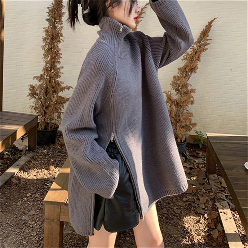 Damen Oversize Strickpullover Stehkragen Norvielle