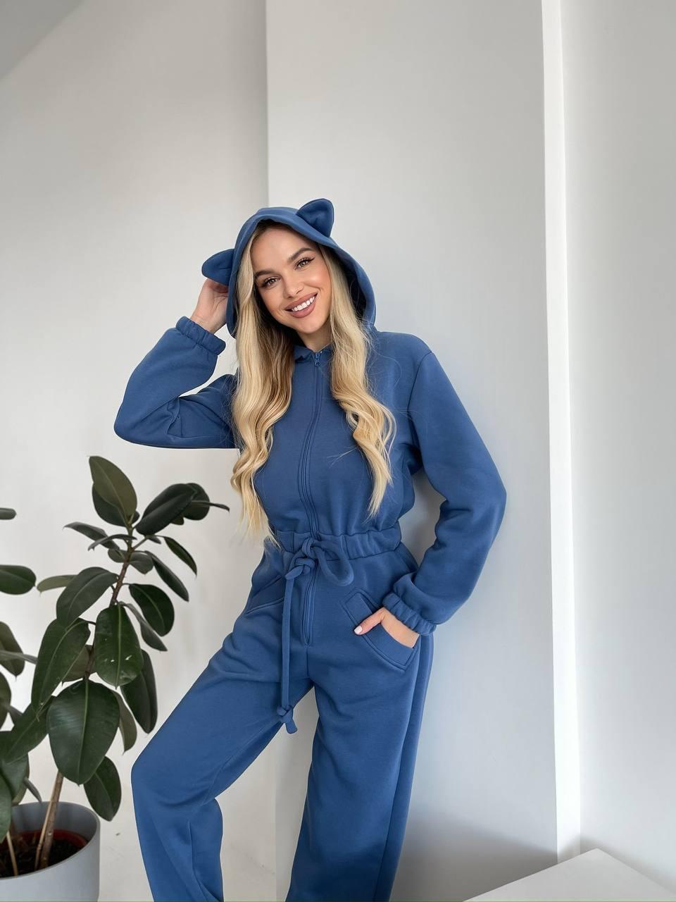 Damen Jumpsuit Kuschelig Känguru-Taschen Tierohren Norvielle