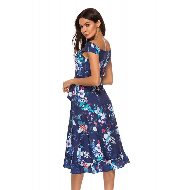 Damen Midikleid Blumendesign Tailliert Rüschendetails