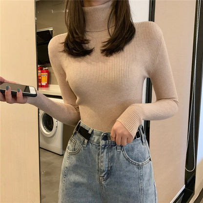 Damen Rollkragenpullover Langärmlig Rippmuster